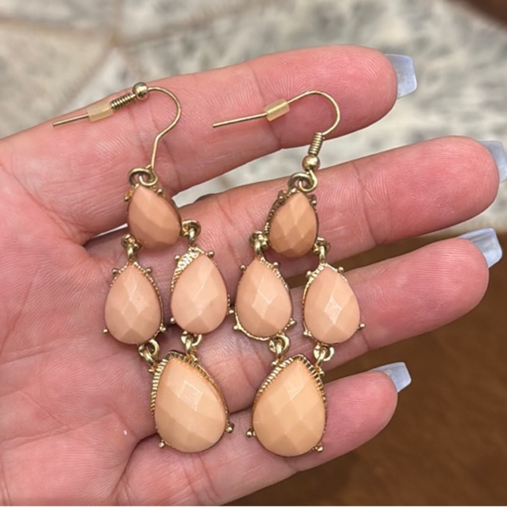 Elegant Gold and Peach Dangle Earrings